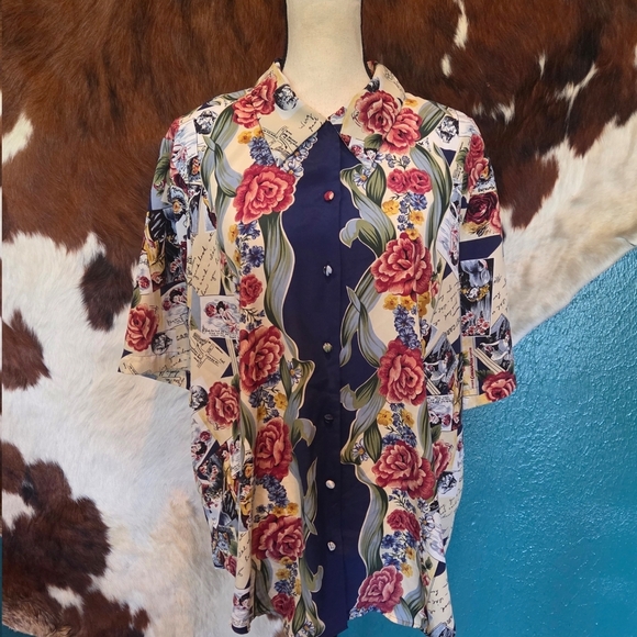 Jordan Tops - Jordan Red and Blue Short Sleeve Button Down Shirt
